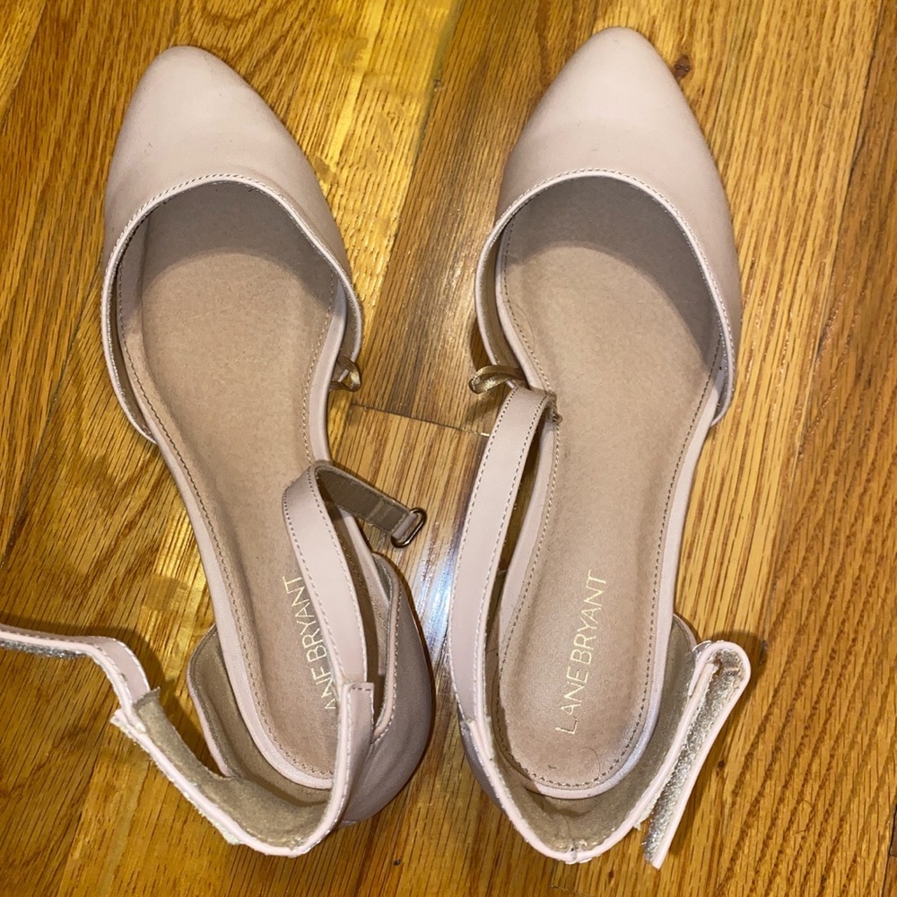 Lane Bryant Nude/Blush Pointed-Toe D'Orsay Flats with Ankle Strap